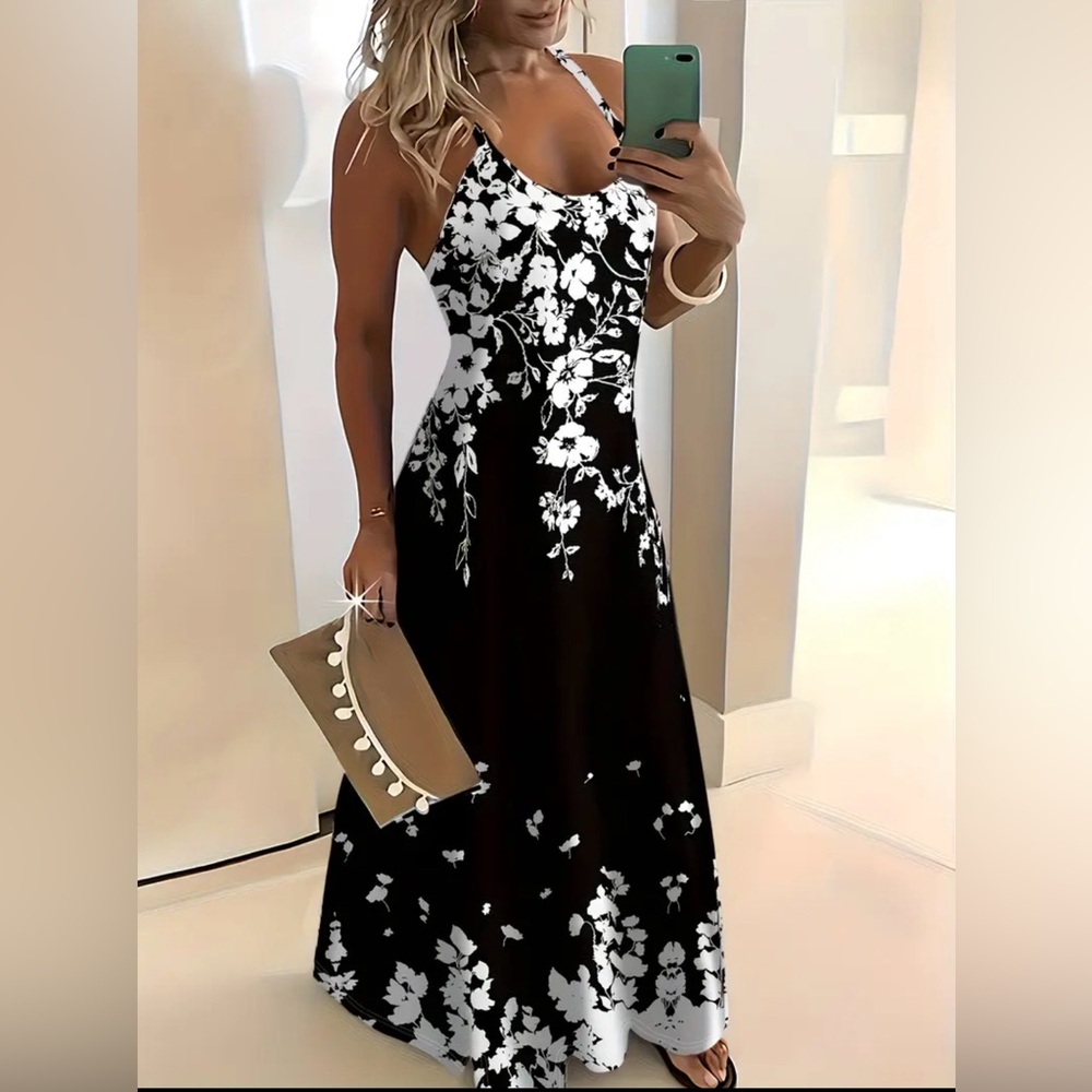 Floral Black and White Maxi Dress